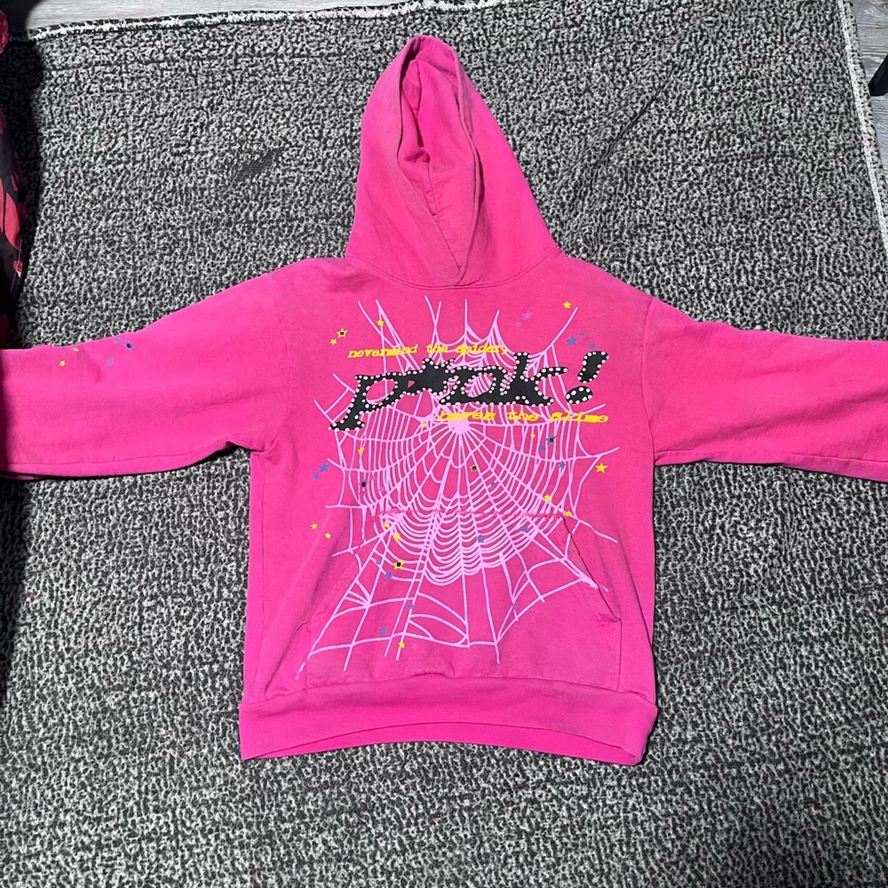 adidas Pink Kids Hoodie with Spider Web Design